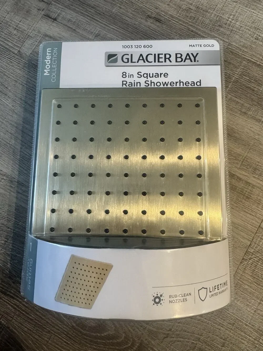 Glacier Bay 8in Square rain Showerhead MATTE GOLD -NEW